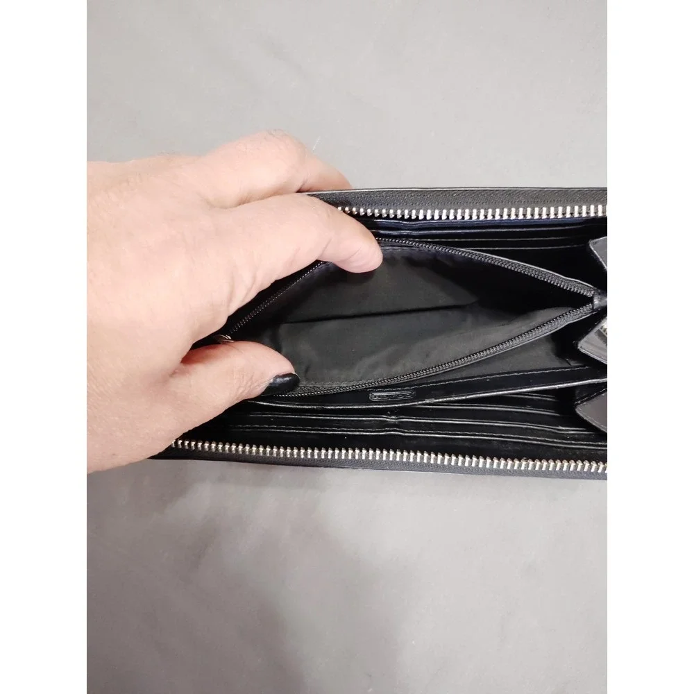 Coach Darcy Saffiano Blck Leather Accordion Zip Around Billfold Card Coin Wallet